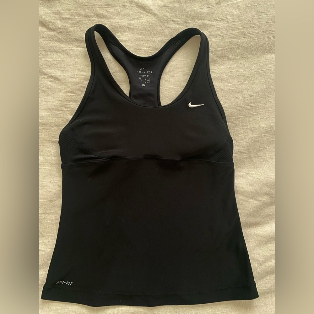 Nike Dri-Fit Women’s Tennis Tank Top Built In Bra Black/White Logo sz Medium